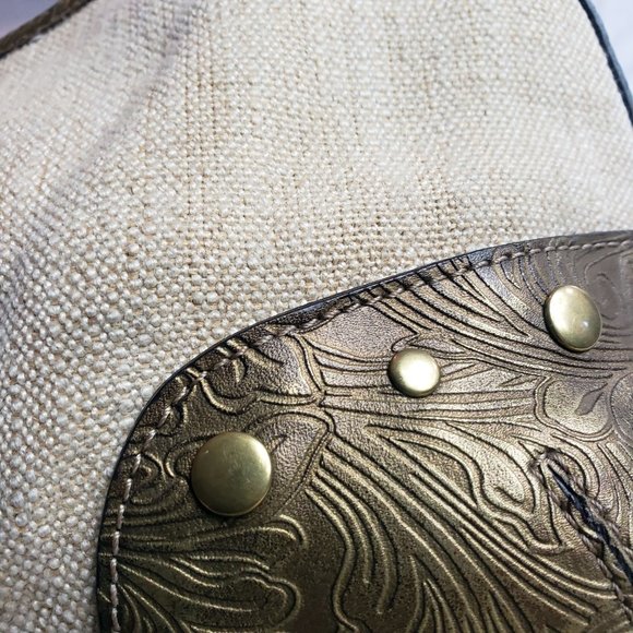 Relic Women's Cream Leather Studded Lined Canvas Purse Shoulder Bag - Picture 4 of 12